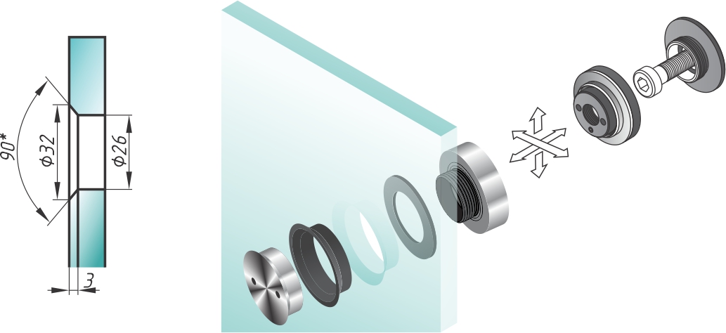 A-OF-F-4-Z фитинг стекло-стена 15-20мм зенковка SSS?>